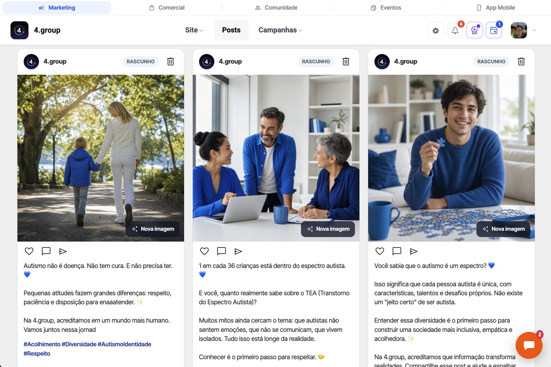 Gestão de redes sociais na plataforma 4 Works
